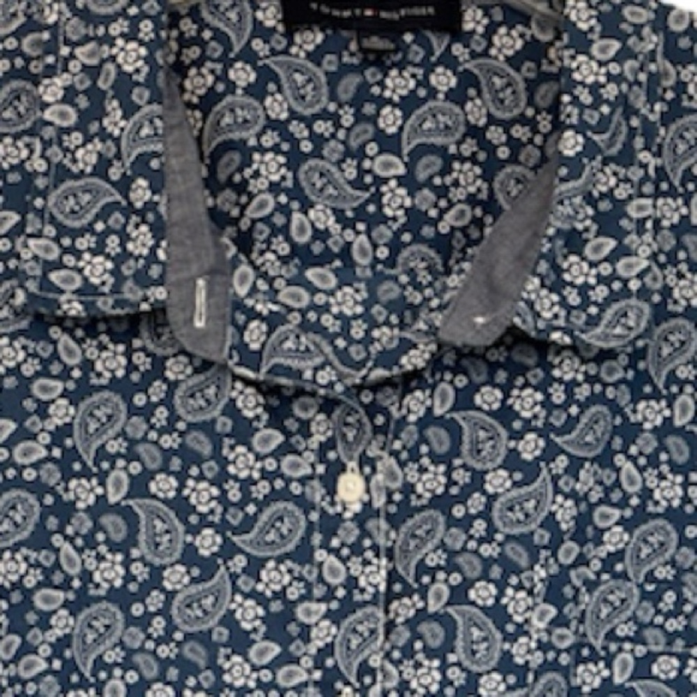 Vintage Floral Blouse Tommy Hilfiger Chambray Blue Cotton Minimalist Size XL - Picture 13 of 17